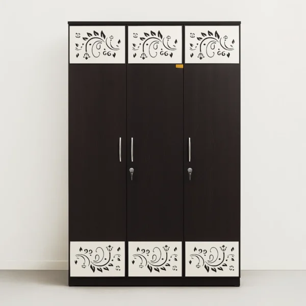 Athena Florale 3-Door Wardrobe with Locks – Espresso Wenge