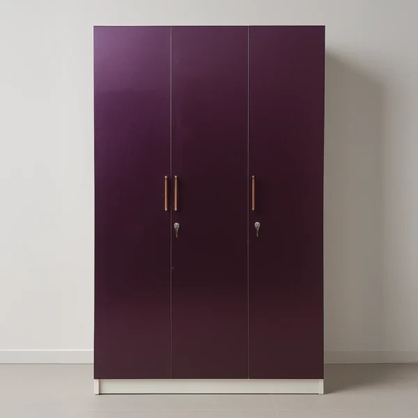 Aubergine Trio 3-Door Steel Almirah with Dual Locks – Plum Purple