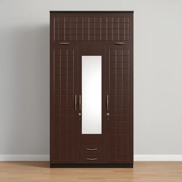 Berlin Loft Grid 3-Door Wardrobe with Mirror & Drawers – Coffee Wenge