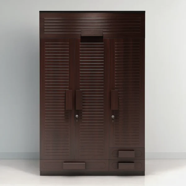 Bordeaux Louver Loft 3-Door Wardrobe with Bottom Drawers – Dark Walnut