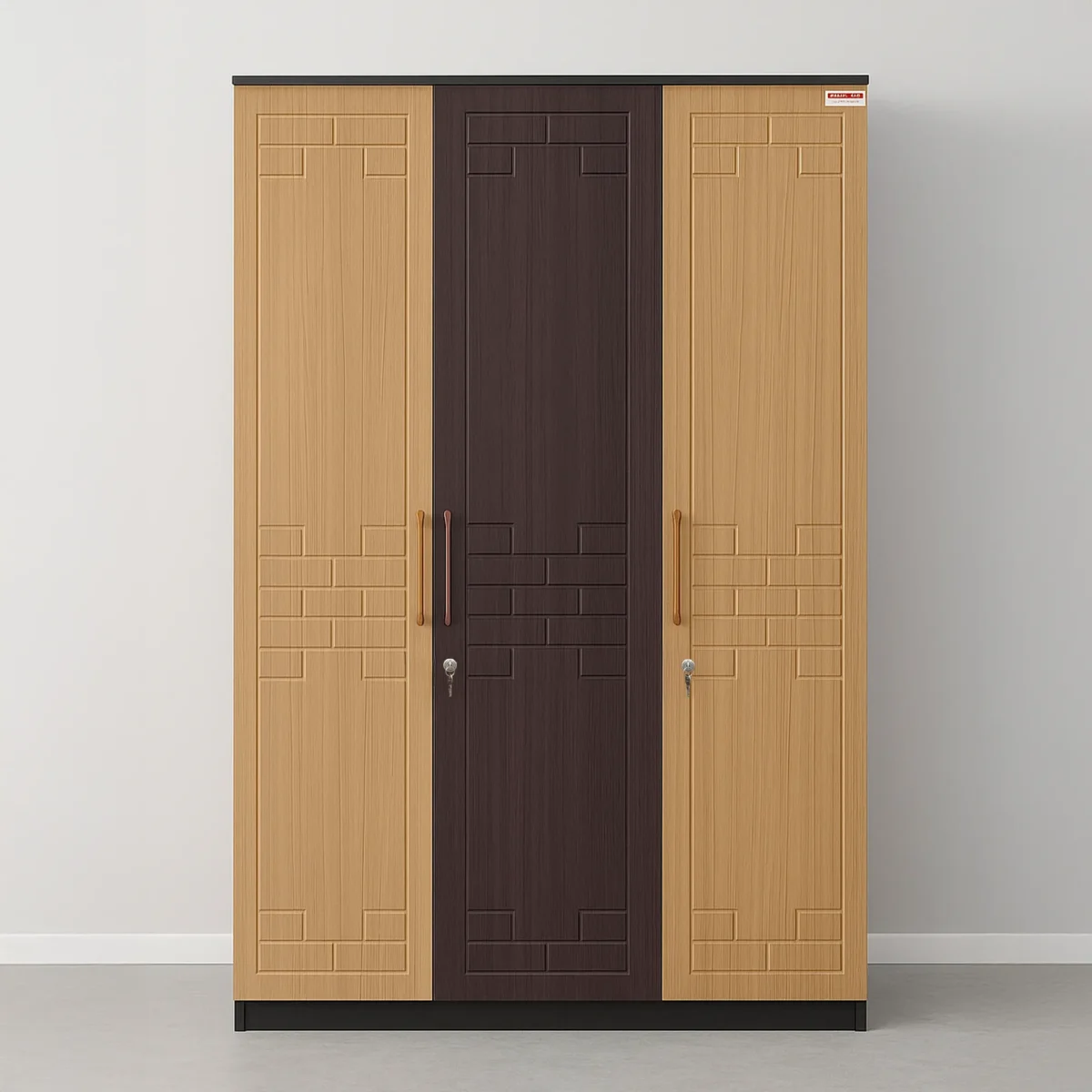 Kyoto DuoTone 3-Door Wardrobe with Locks – Maple & Walnut