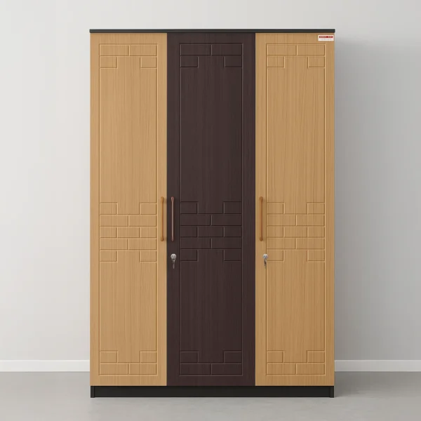 Kyoto DuoTone 3-Door Wardrobe with Locks – Maple & Walnut