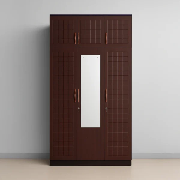 Madrid Loft Grid 3-Door Wardrobe with Full Mirror – Coffee Wenge