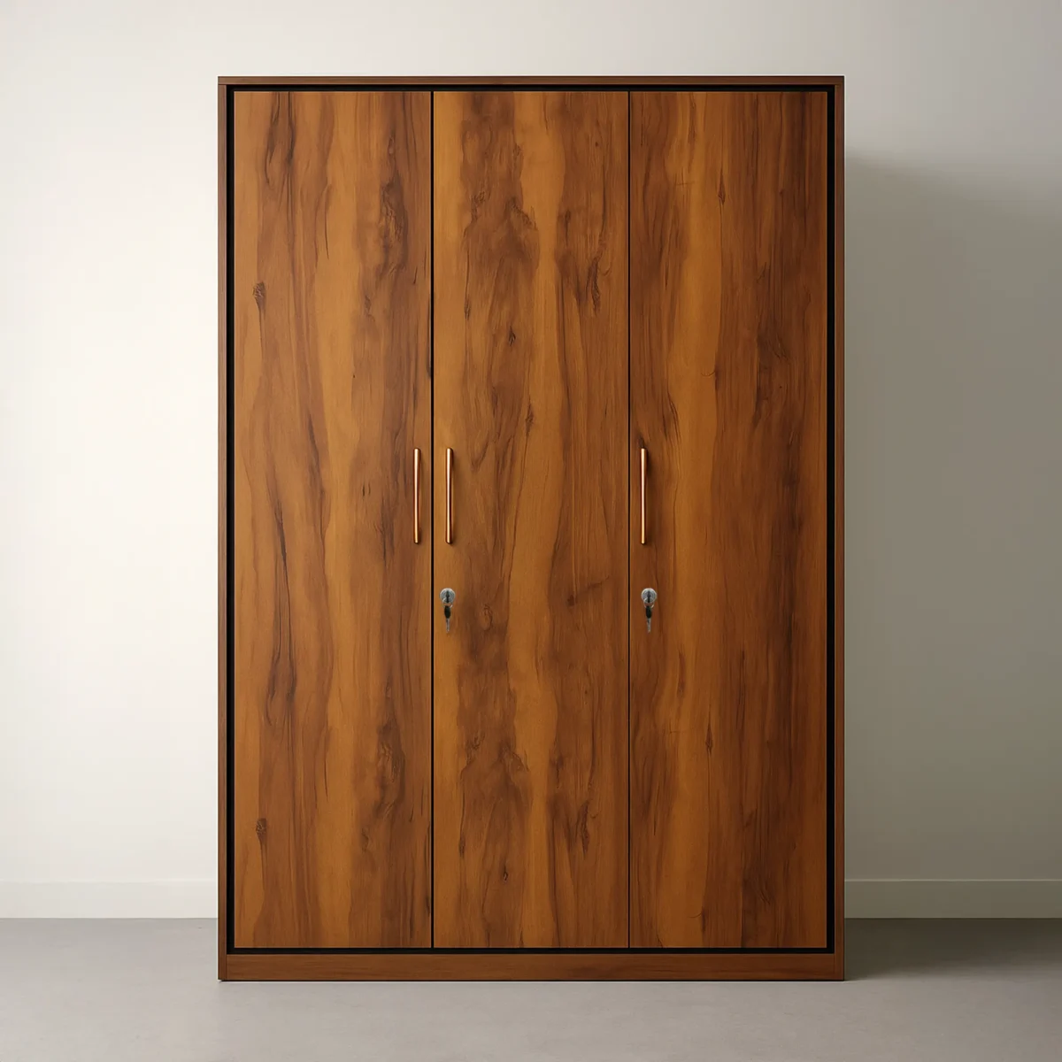 Milan Edge Frame 3-Door Wardrobe – Honey Teak & Charcoal