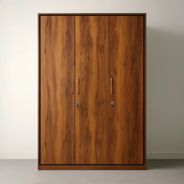 Milan Edge Frame 3-Door Wardrobe – Honey Teak & Charcoal