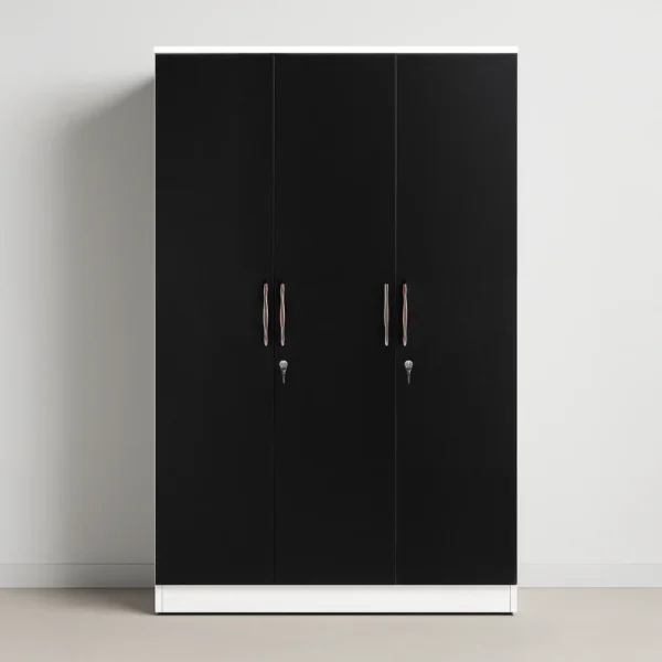 Noir Minimal 3-Door Wardrobe with Locks – Matte Black