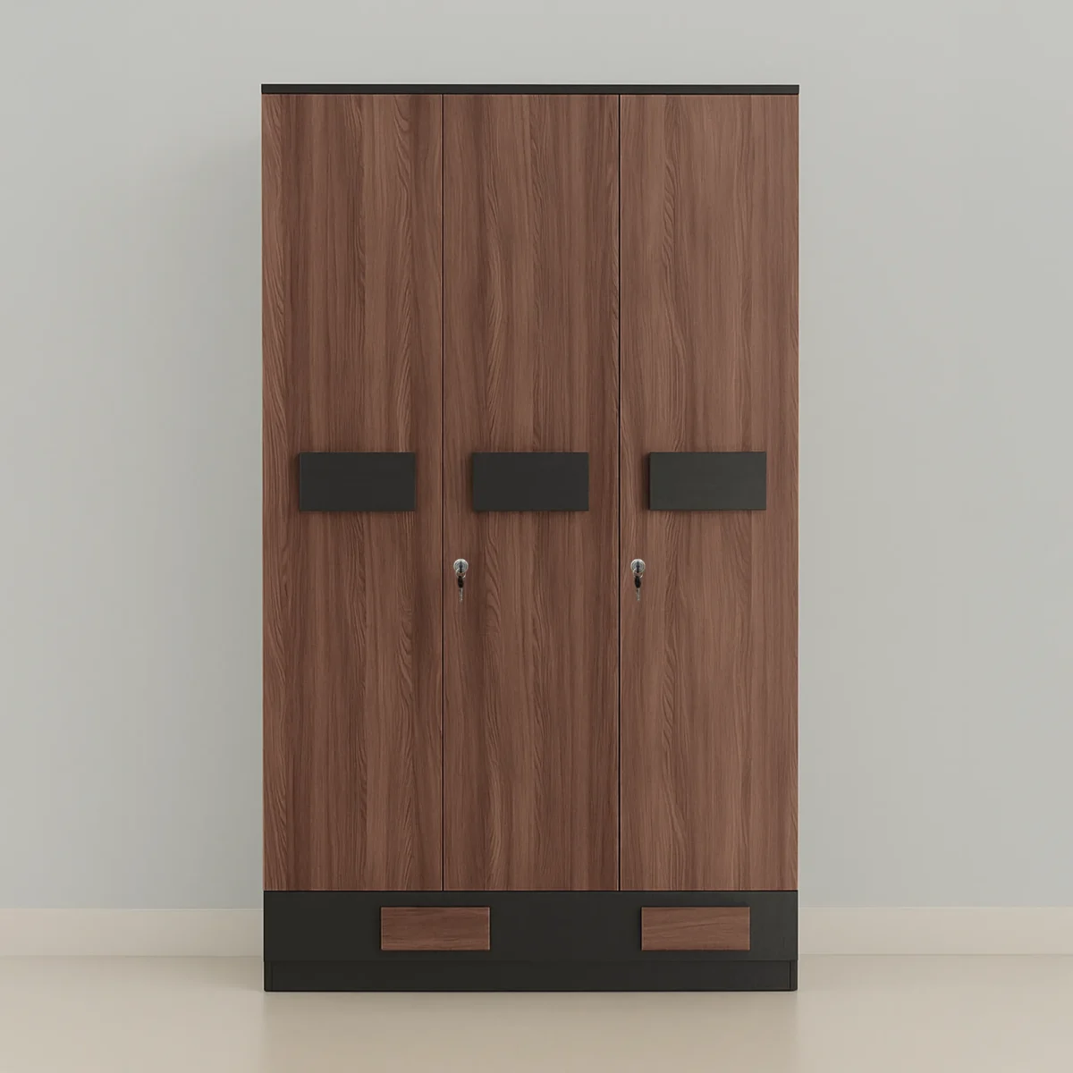 Osaka Block 3-Door Wardrobe with Lockable Doors – Walnut & Onyx Black