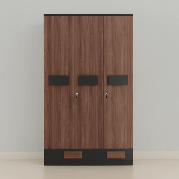 Osaka Block 3-Door Wardrobe with Lockable Doors – Walnut & Onyx Black