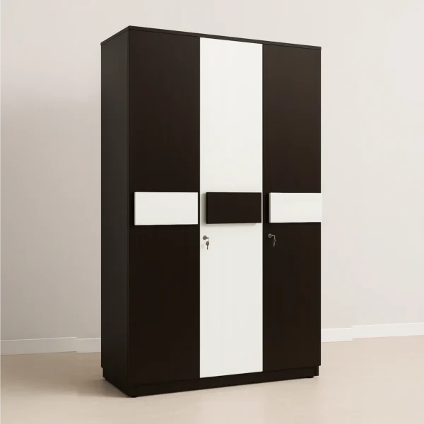Oslo Contrast Block 3-Door Wardrobe with Locks – Espresso & Arctic White