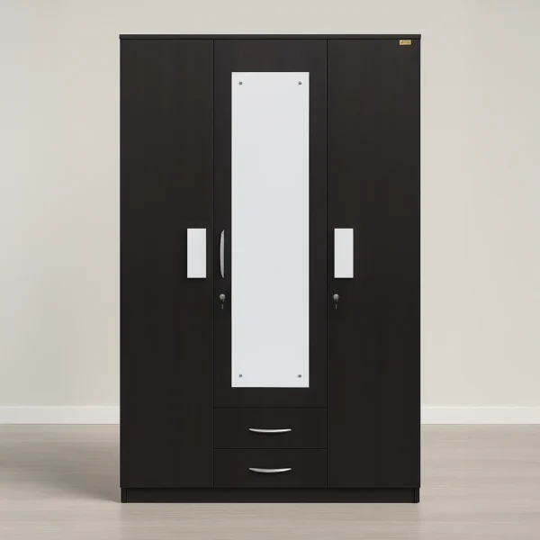 Oslo Mirrorline 3-Door Wardrobe with Dual Drawers – Espresso & White