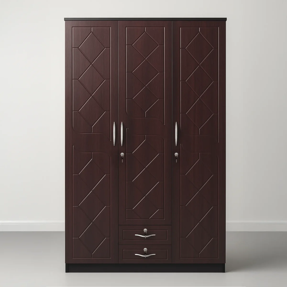 Prague Lattice 3-Door Wardrobe with Dual Drawers – Espresso Wenge