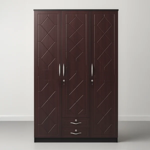 Prague Lattice 3-Door Wardrobe with Dual Drawers – Espresso Wenge