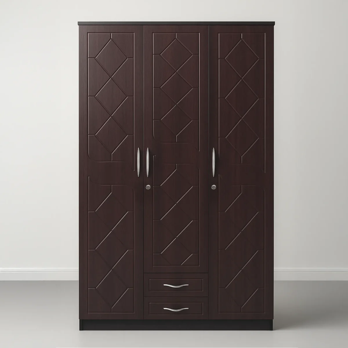 Prague Lattice 3-Door Wardrobe with Dual Drawers – Espresso Wenge Dark