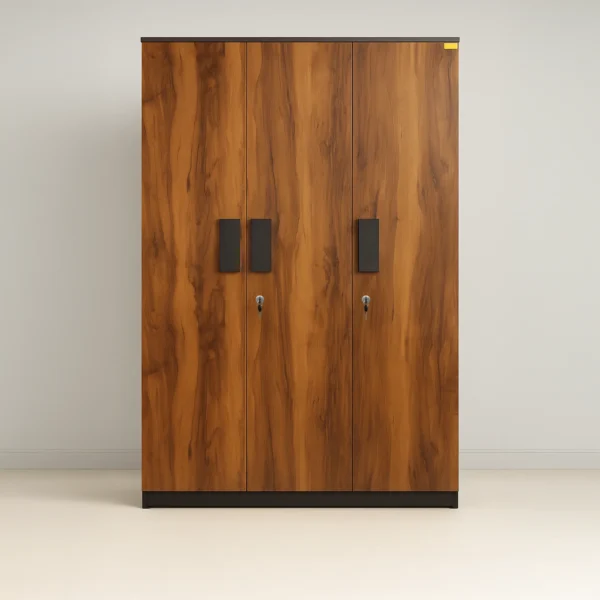 Sahara Block 3-Door Wardrobe with Lockable Doors – Honey Teak & Onyx Black