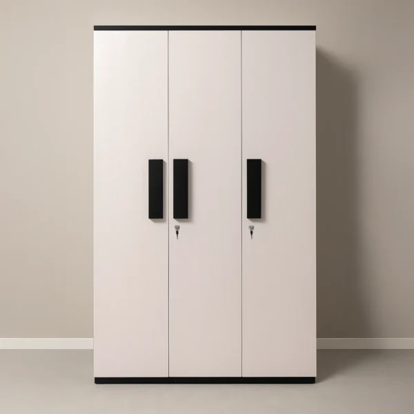 Stockholm MonoBlock 3-Door Wardrobe with Locks – Arctic White & Onyx Black