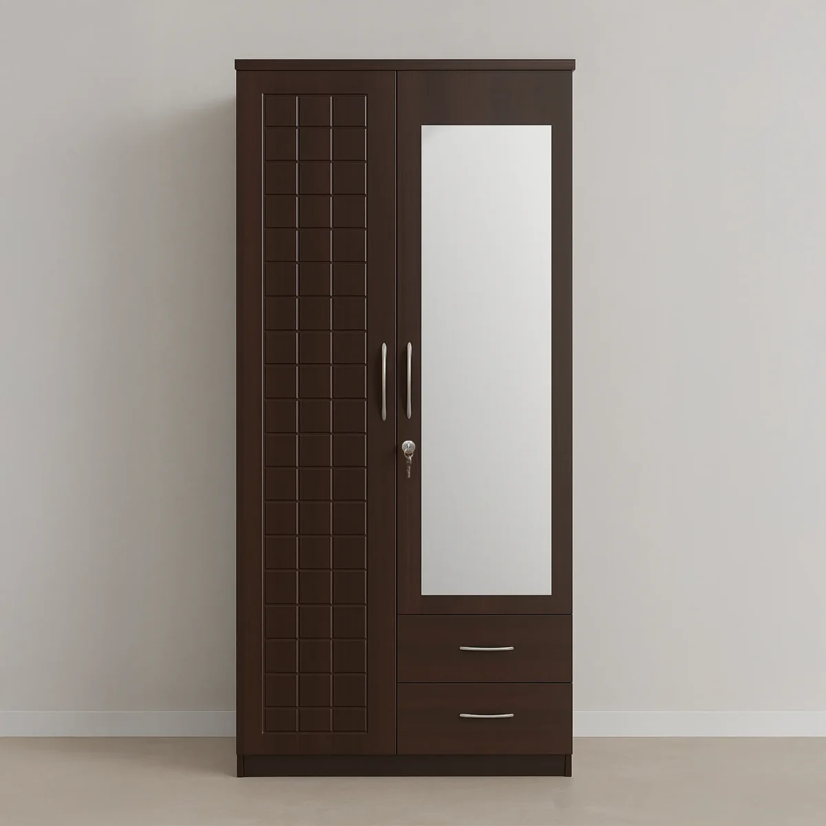 Eclipse Modern Wardrobe with Mirror & External Drawers | Dark Wenge Finish