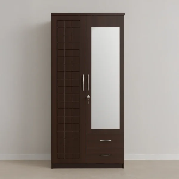 Eclipse Modern Wardrobe with Mirror & External Drawers | Dark Wenge Finish