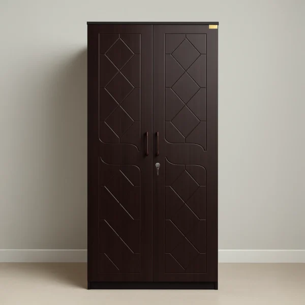 Regal 2-Door Wardrobe with Engraved Diamond Pattern Doors & Lock