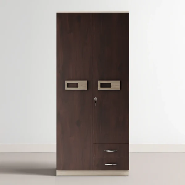 Modern Two-Tone 2-Door Wardrobe with External Drawers & Lock