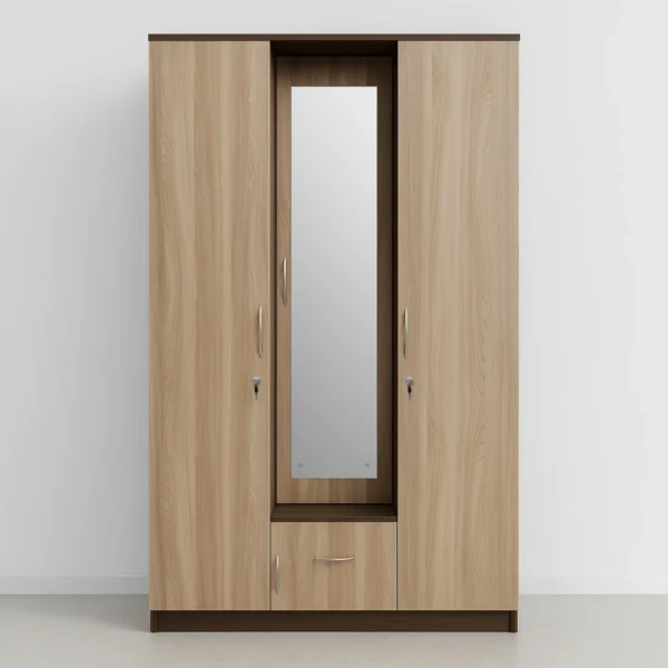 Oslo Niche Mirror 3-Door Wardrobe with Drawer – Sonoma Oak & Espresso