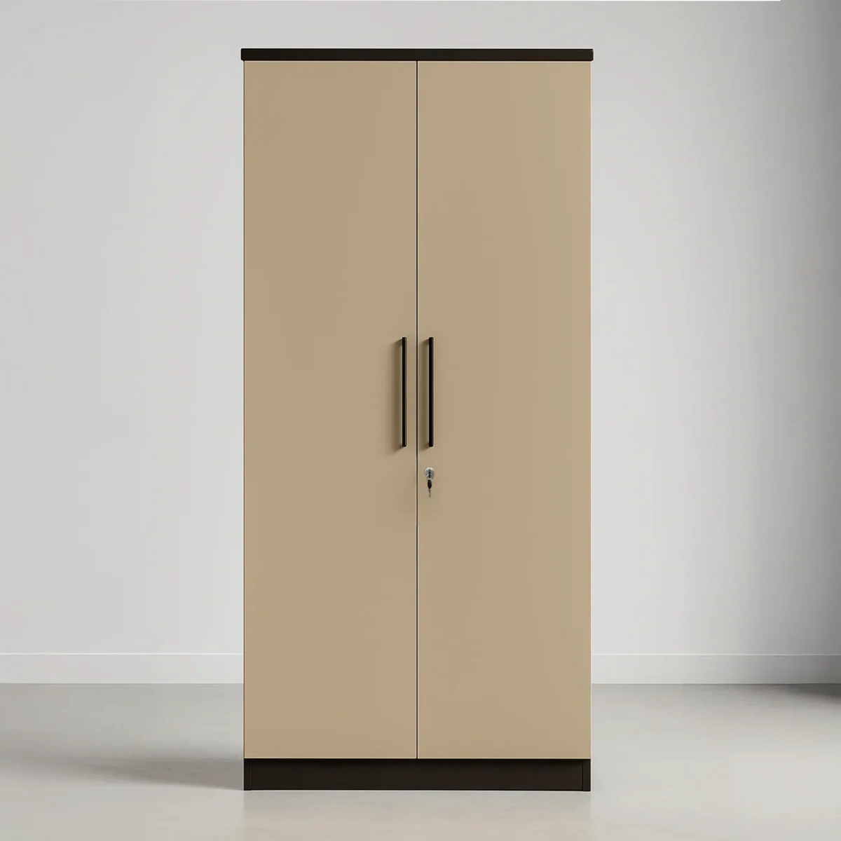 Milan Minimalist 2-Door Wardrobe – Sand Beige & Matte Black
