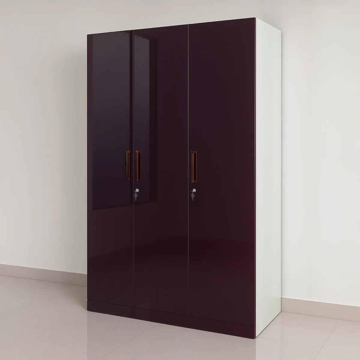 Monaco Merlot High-Gloss 3-Door Wardrobe – Plum & White