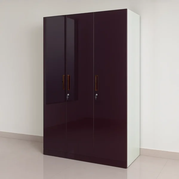 Monaco Merlot High-Gloss 3-Door Wardrobe – Plum & White