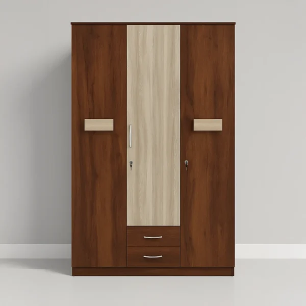 Napoli DuoPanel 3-Door Wardrobe with Dual Drawers – Walnut & Sonoma Oak