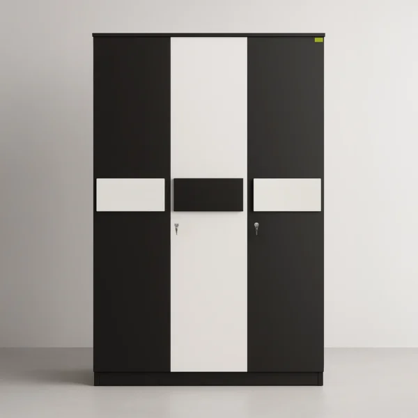 Oslo Tri-Stripe Block 3-Door Wardrobe with Locks – Black & White