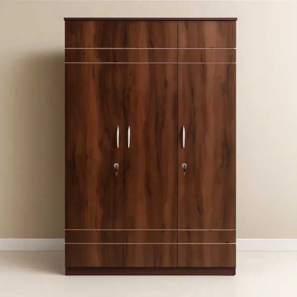 Parma Linea 3-Door Wardrobe with Lockable Doors – Walnut Brown