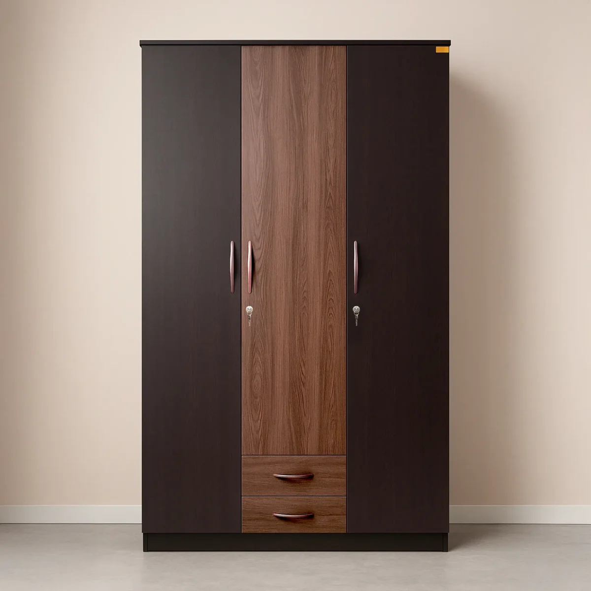 Seville DuoShade 3-Door Wardrobe with Dual Drawers – Espresso & Walnut