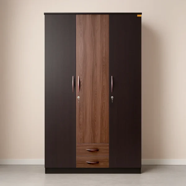Seville DuoShade 3-Door Wardrobe with Dual Drawers – Espresso & Walnut