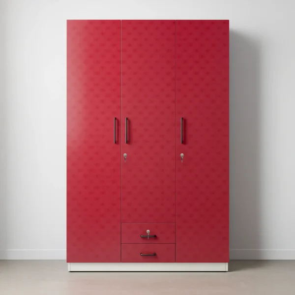 Verona Ruby 3-Door Wardrobe with Dual Drawers – Matte Red