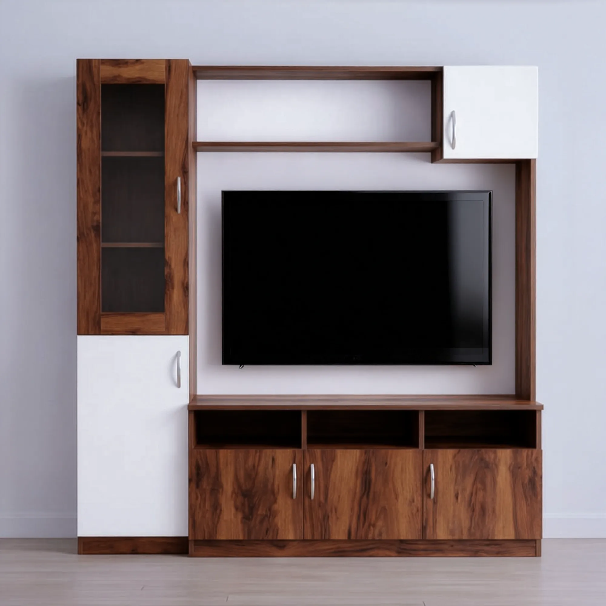 Aarvia WallNest TV Unit | Walnut & White TV Cabinet with Storage