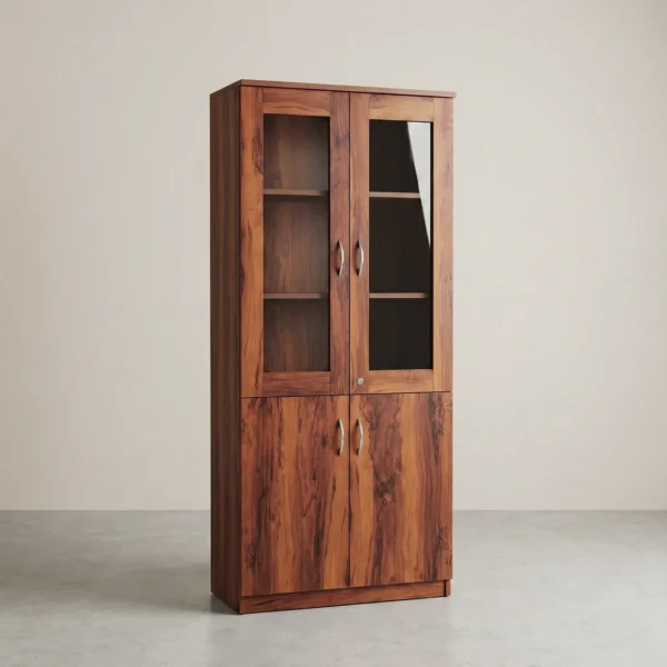 Arden GlassView Bookshelf Cabinet | Natural Walnut Book Storage Cabinet