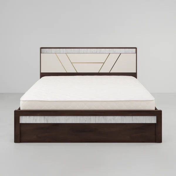 Aurelia GeoFlute HDF Board Platform Bed | Walnut & Ivory Modern Bedroom Bed