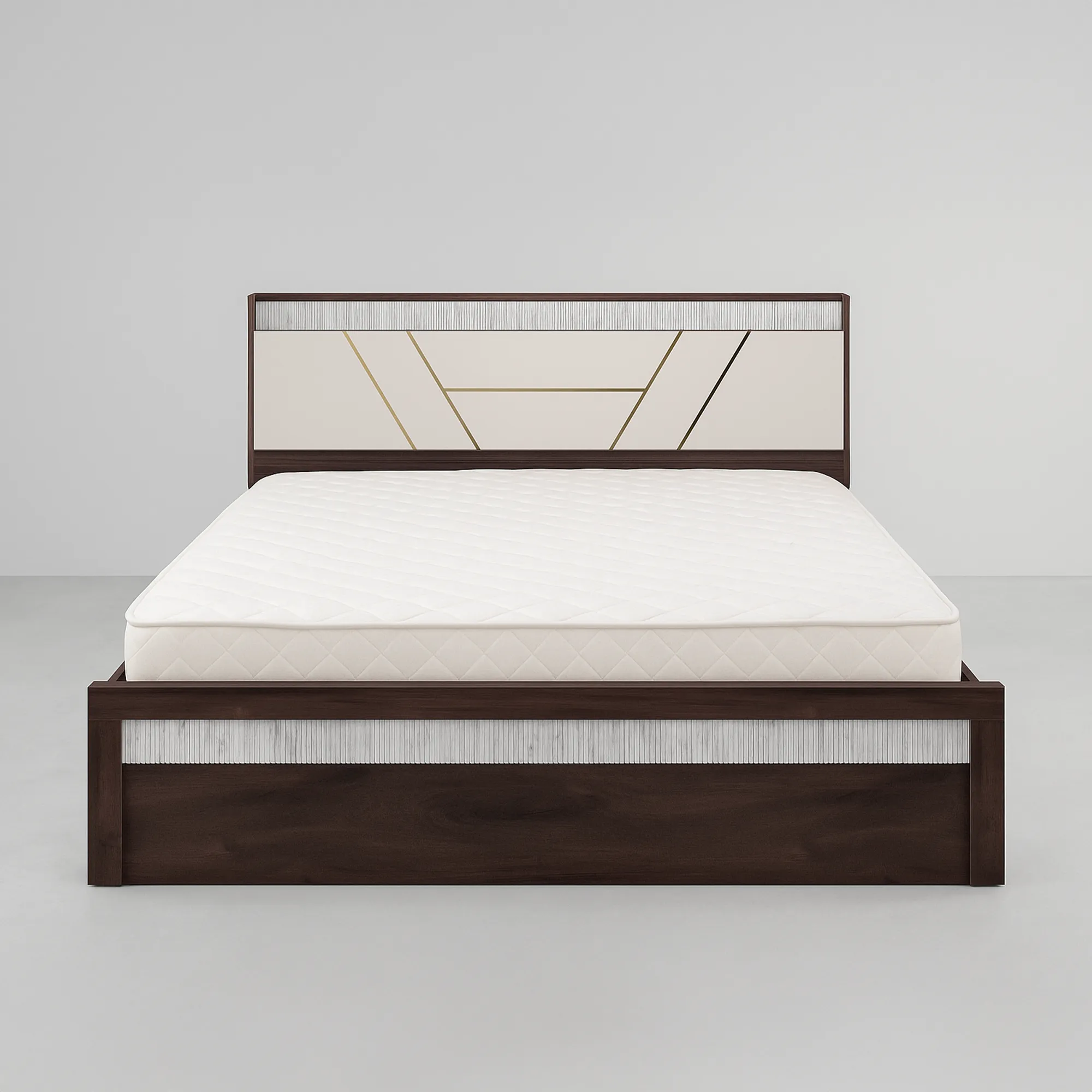 Aurelia GeoFlute HDF Board Platform Bed | Walnut & Ivory Modern Bedroom Bed