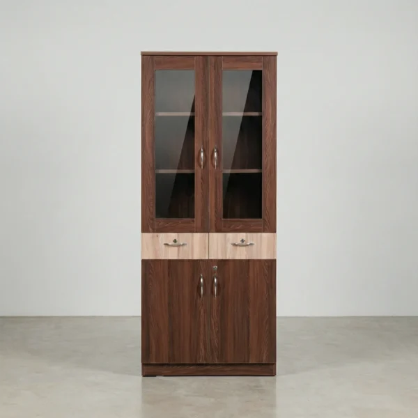 Aurelia DualGlass Bookshelf Cabinet | Walnut & Light Oak Storage Cabinet
