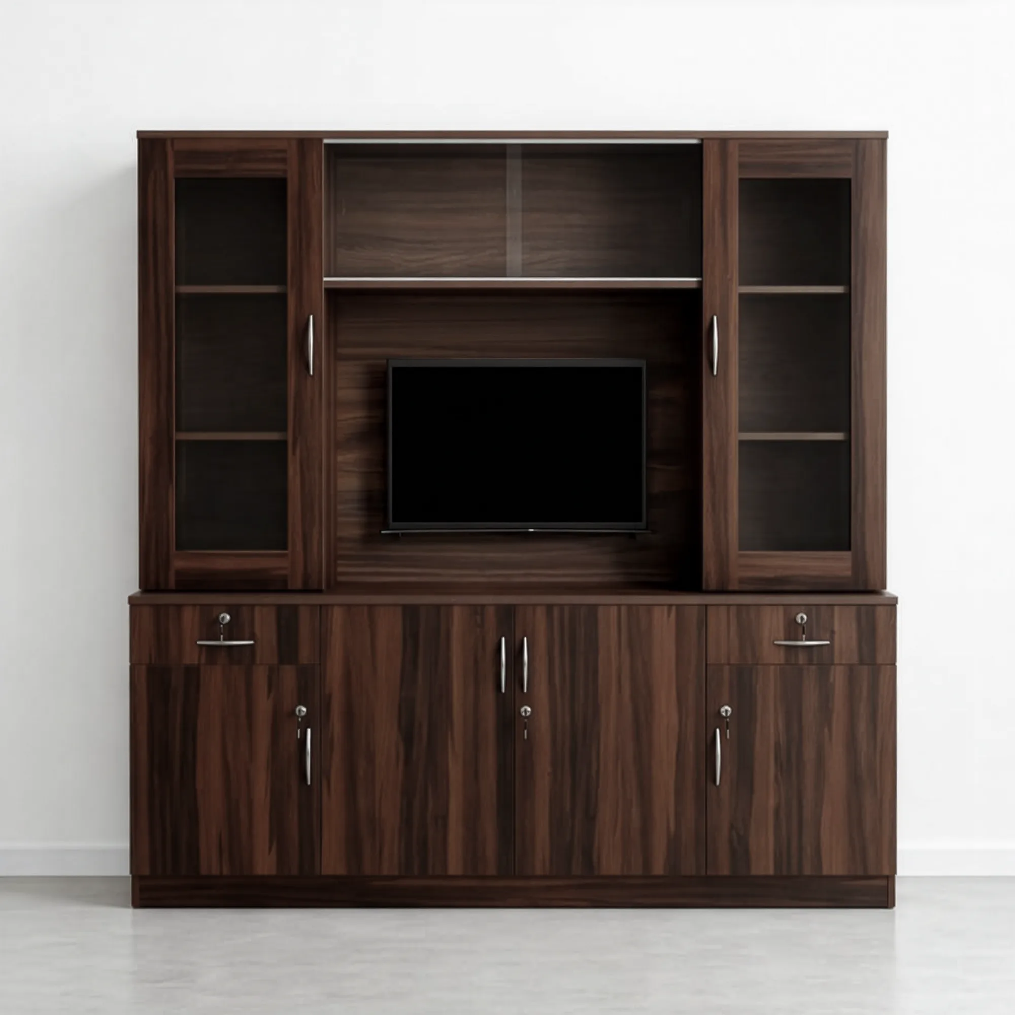 Cresta GrandWall TV Unit | Dark Walnut TV Cabinet with Storage