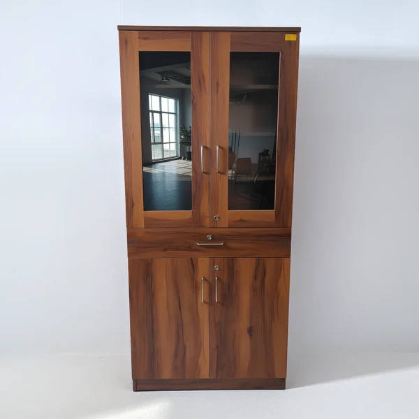 Elara GlassShelf Bookshelf Cabinet | Honey Walnut Book Storage Cabinet