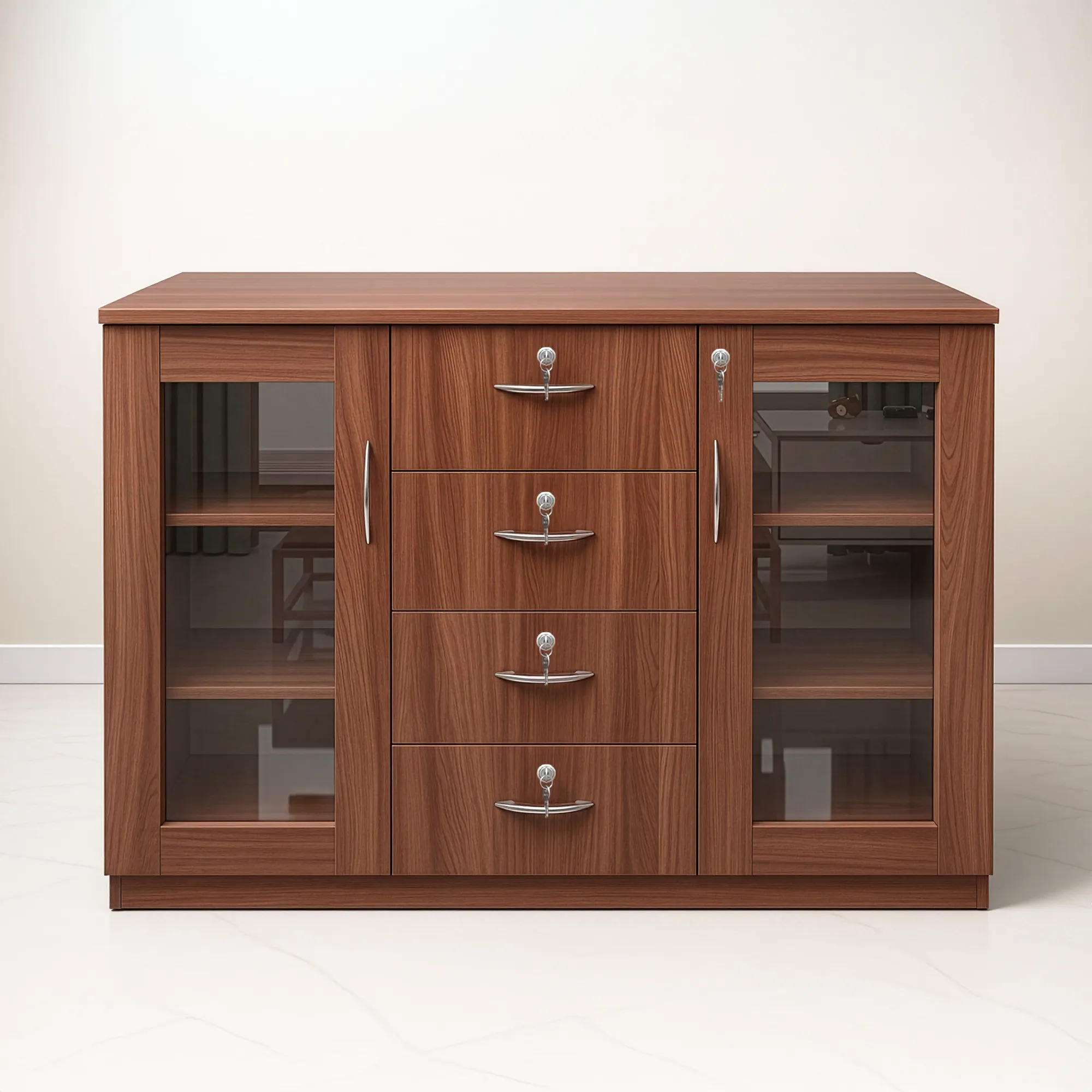 Florence GlassDoor HDF Board Multipurpose Cabinet | Walnut Storage Cabinet