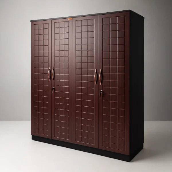 GridLux 4 Door Wardrobe | Dark Walnut Modern Wardrobe