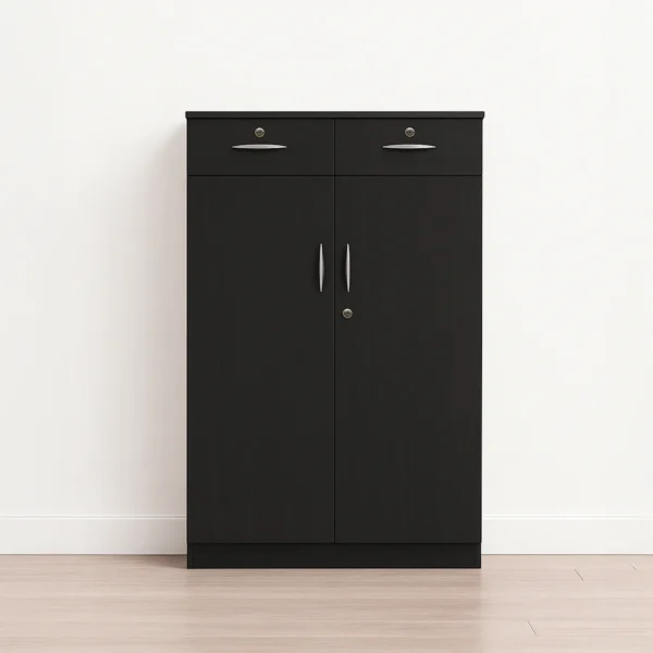 Noir DuoVault Multipurpose Cabinet | Matte Black Storage Cabinet with Drawers