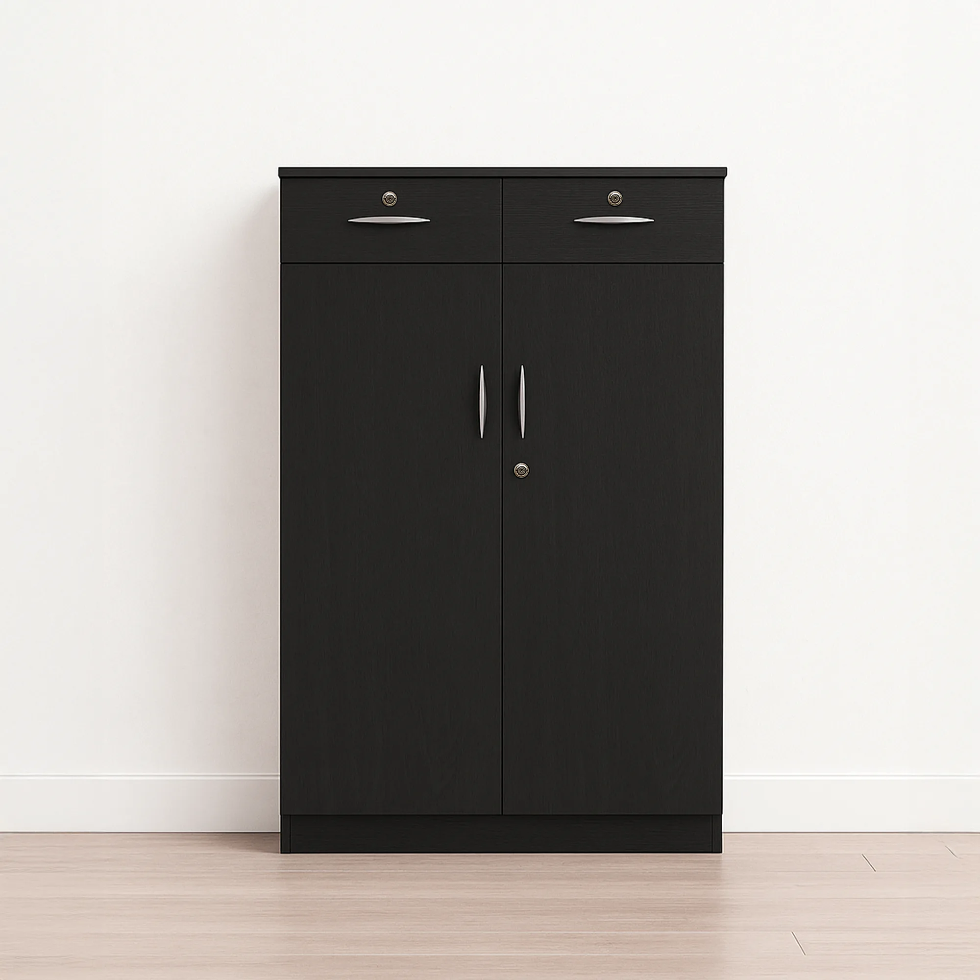 Noir DuoVault Multipurpose Cabinet | Matte Black Storage Cabinet with Drawers