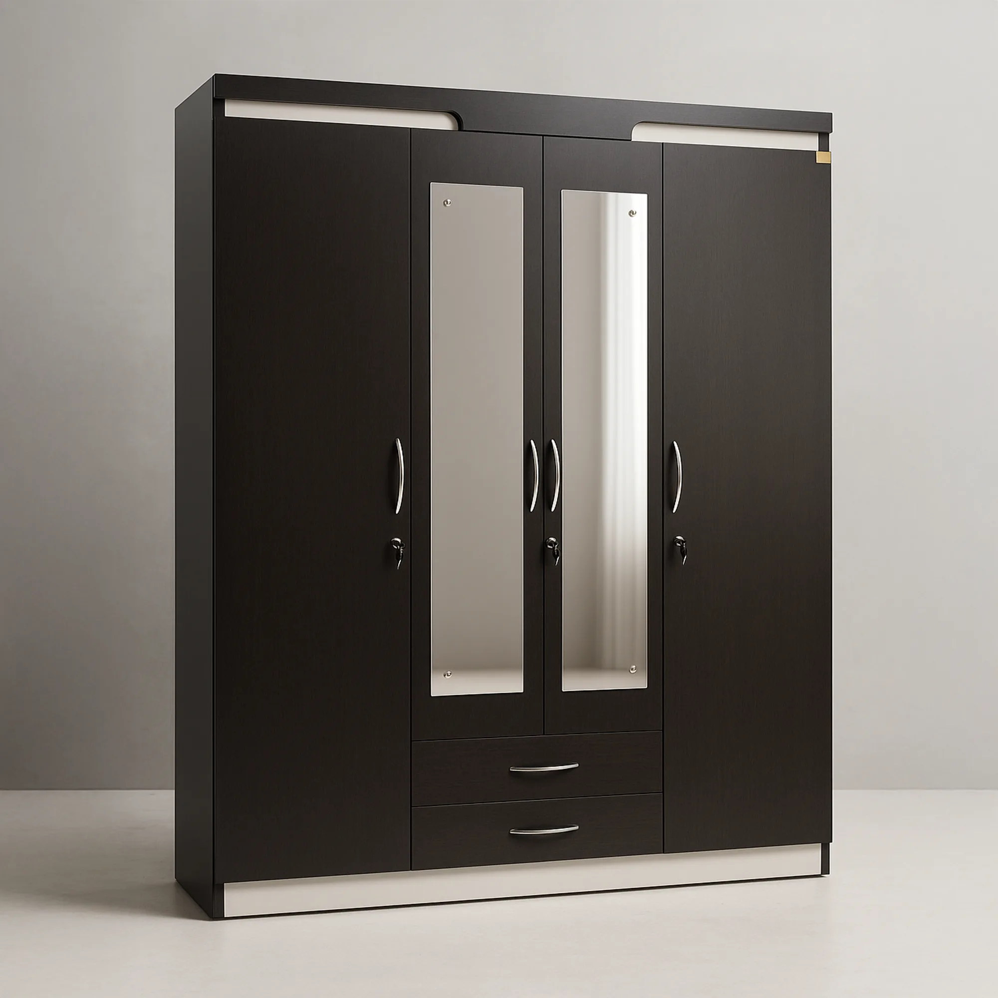 NoirMirror 4 Door Wardrobe | Dark Wenge Mirror Wardrobe
