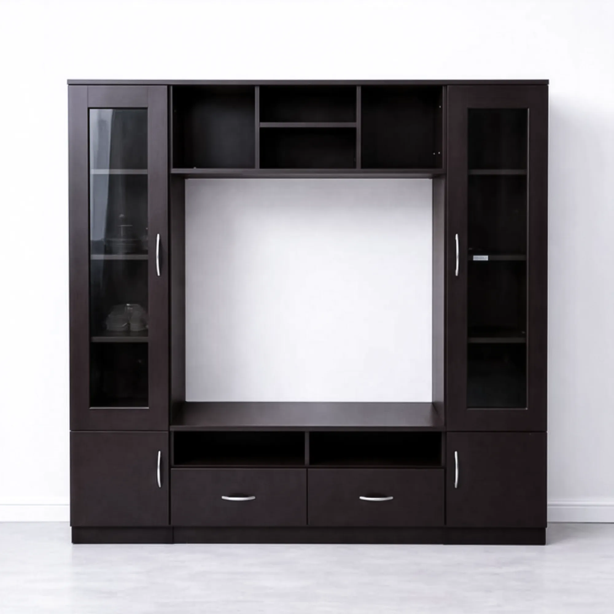 NoirVista Grand TV Unit | Dark Wenge TV Cabinet with Storage - Front view