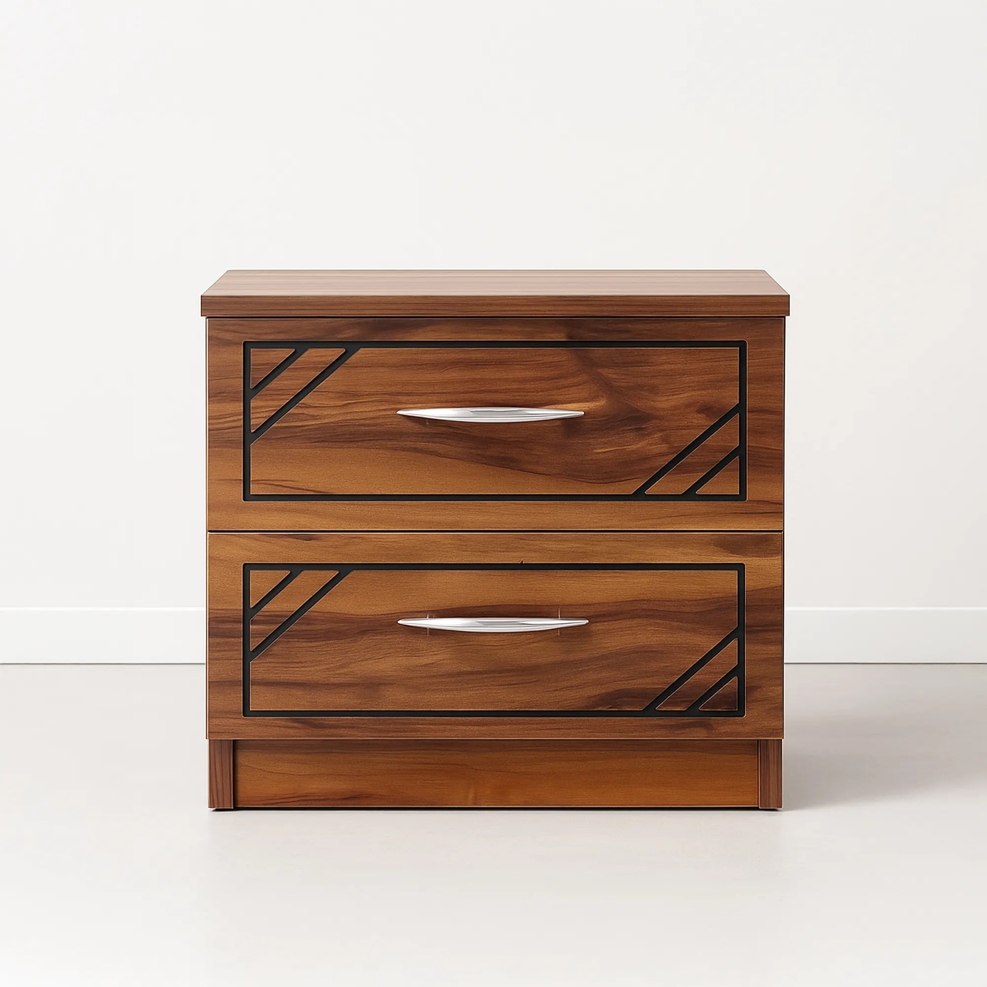 Nova LineEdge Bedside Table | Walnut 2 Drawer Nightstand