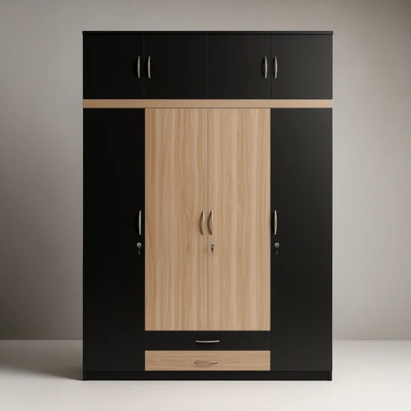 OakNoir 4 Door Wardrobe | Black & Oak Wardrobe Design