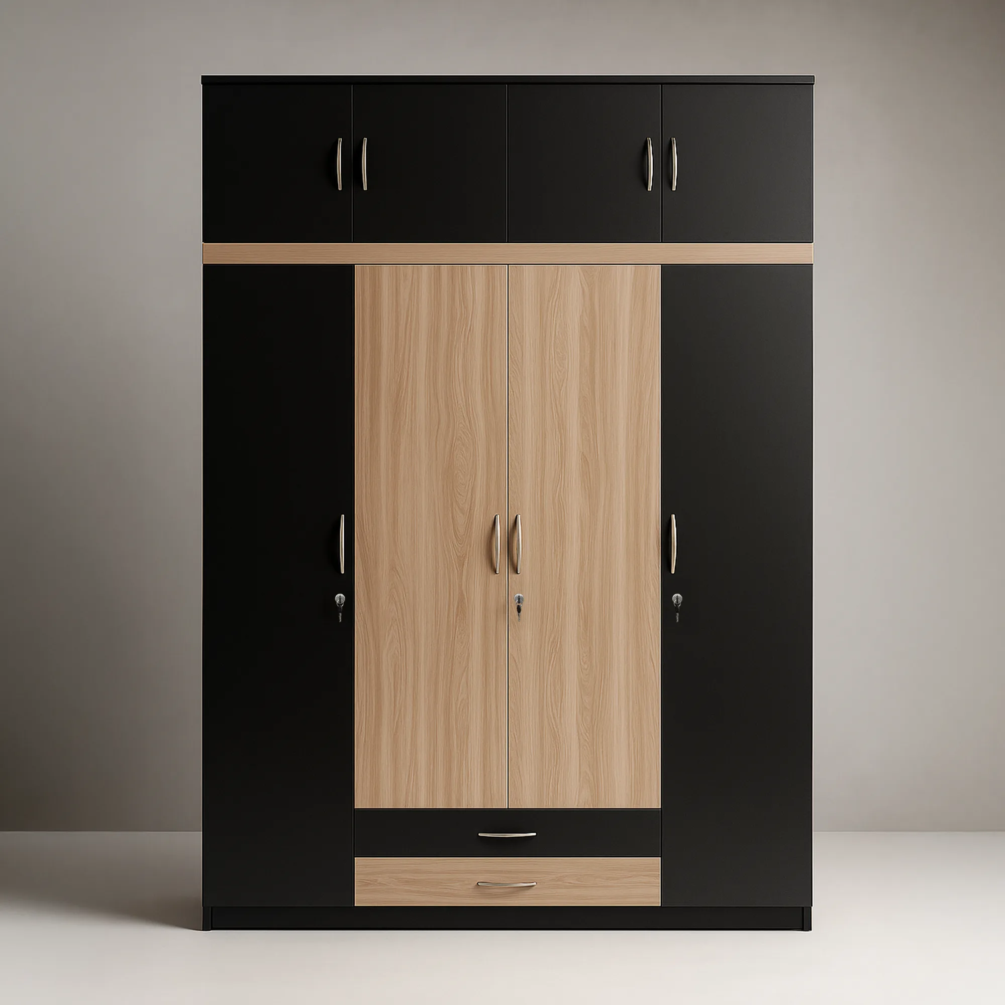OakNoir 4 Door Wardrobe | Black & Oak Wardrobe Design