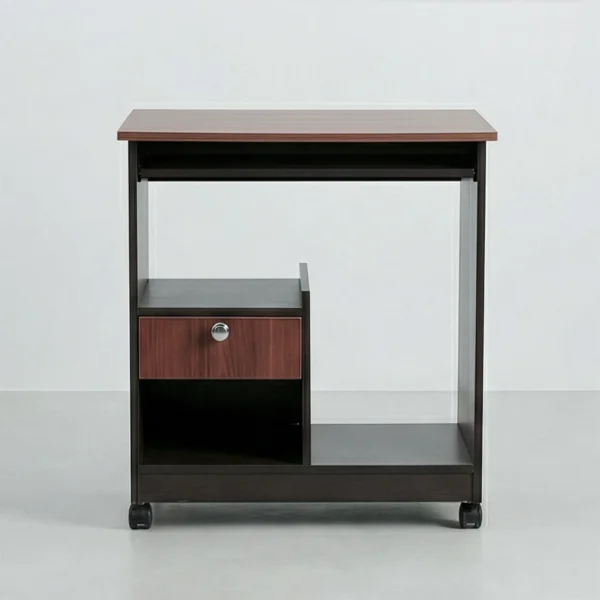 Orbit GlideDesk Computer Table in Walnut & Wenge Finish with Drawer, Keyboard Tray and Wheels